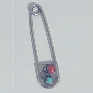 Sterling silver Native American southwestern coral turquoise safety pin brooch
